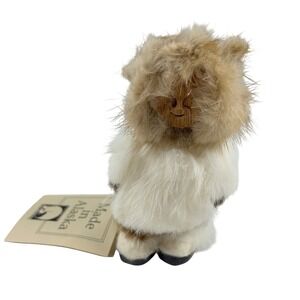 Vintage Alaskan Fur Eskimo Doll MeMeLuck Juneau Wood Face Tagged 5" Tall
